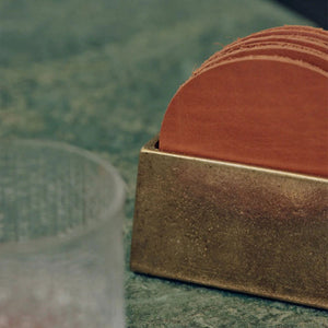 Brass Coaster Holder with Leather Coasters