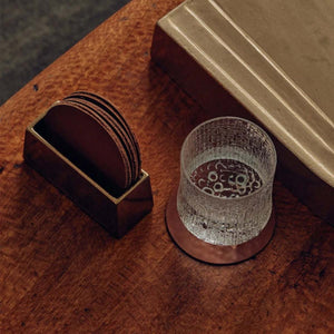 Brass Coaster Holder with Leather Coasters