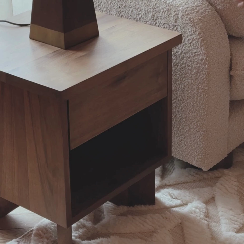Dusty Deco V Bedside Table, solid walnut